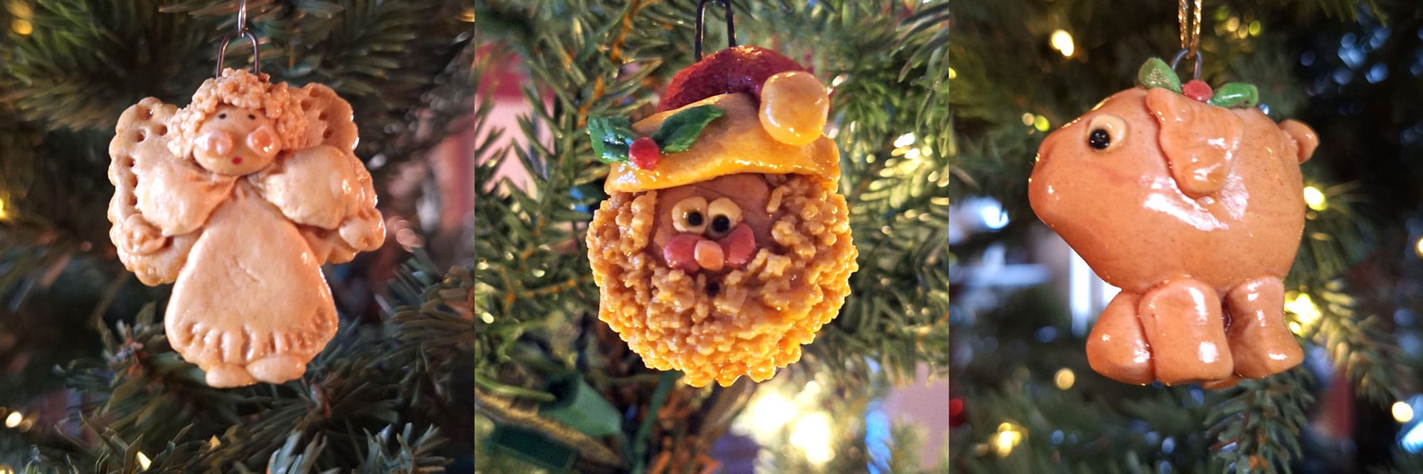 salt dough ornaments hanging on the christmas tree